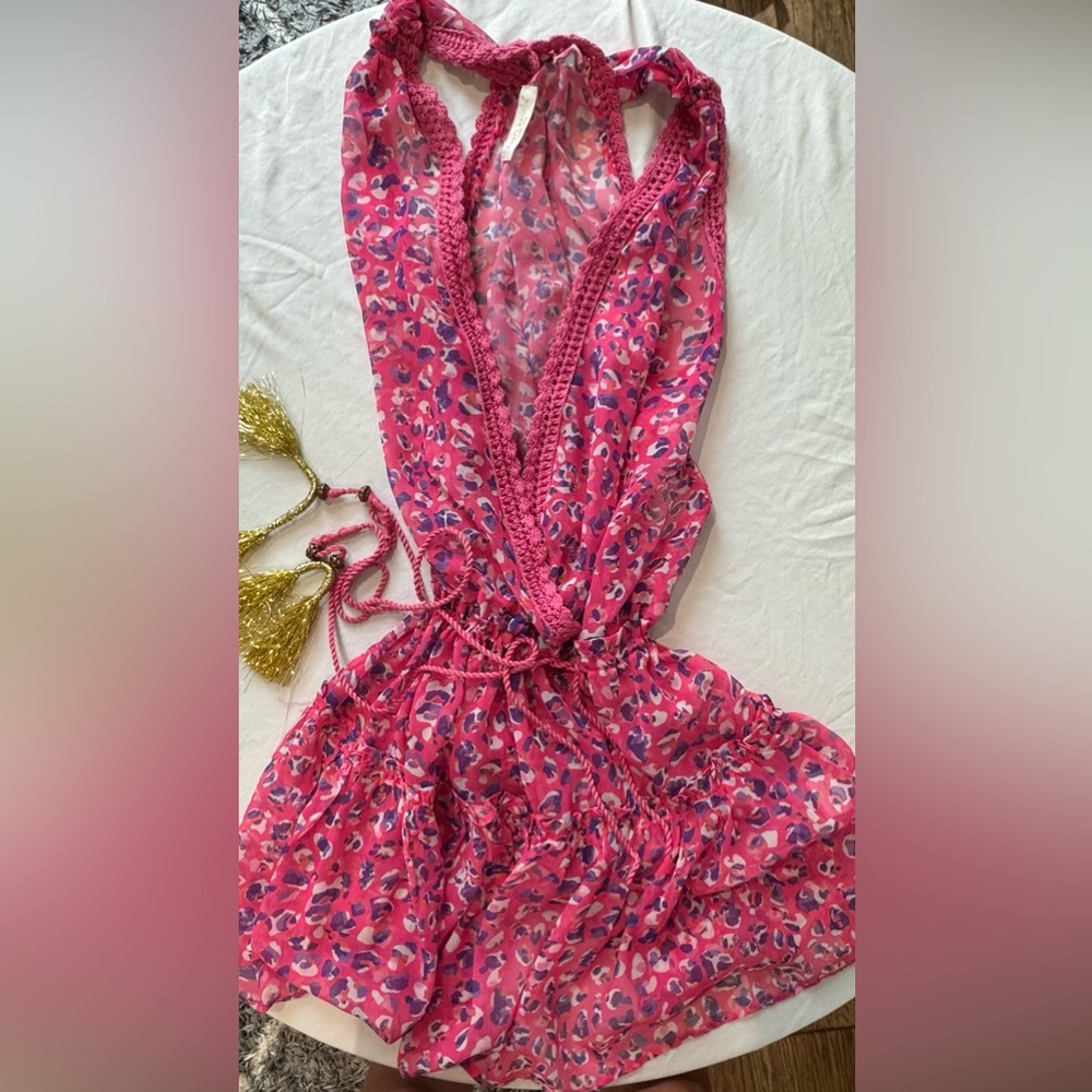 Ramy Brook Pink and Purple Patterned Beach Coverup